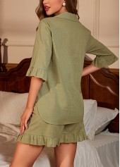Olive Green Half Sleeve Lapel Lounge Top and Shorts | thumb picture 
