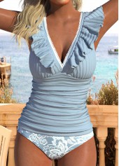 Criss Cross Mid Waisted Paisley Print Tankini Set