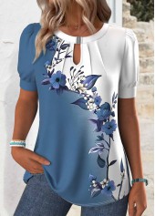 White Cut Out Floral Print Short Sleeve T Shirt