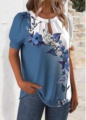 White Cut Out Floral Print Short Sleeve T Shirt | thumb picture 