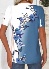 White Cut Out Floral Print Short Sleeve T Shirt | thumb picture 
