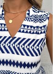 Blue Tribal Print Sleeveless Split Neck Dress | thumb picture 