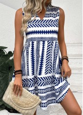 Blue Tribal Print Sleeveless Split Neck Dress | thumb picture 