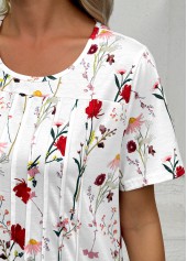 White Tuck Stitch Floral Print A Line Dress | thumb picture 
