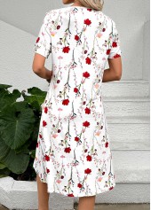 White Tuck Stitch Floral Print A Line Dress | thumb picture 