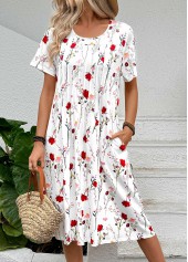 White Tuck Stitch Floral Print A Line Dress | thumb picture 