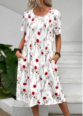 White Tuck Stitch Floral Print A Line Dress | thumb picture 