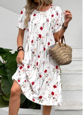 White Tuck Stitch Floral Print A Line Dress | thumb picture 