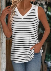 White Striped Sleeveless V Neck Tank Top | thumb picture 