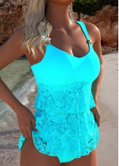 Lace Cyan V Neck Tankini Set | thumb picture 