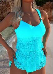 Lace Cyan V Neck Tankini Set