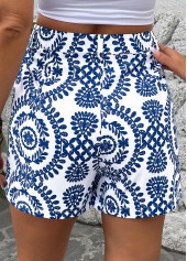 Royal Blue Button Plants Print Straight Leg Shorts | thumb picture 