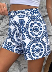 Royal Blue Button Plants Print Straight Leg Shorts | thumb picture 