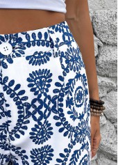 Royal Blue Button Plants Print Straight Leg Shorts | thumb picture 