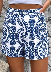 Royal Blue Button Plants Print Straight Leg Shorts | thumb picture 