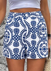 Royal Blue Button Plants Print Straight Leg Shorts | thumb picture 