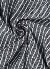 Black Striped Straight Leg Elastic Waist Mid Waisted Pants