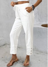 White Straight Leg Drawastring Mid Waisted Pants | thumb picture 
