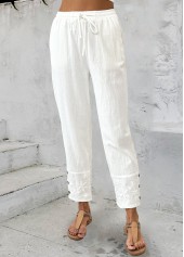 White Straight Leg Drawastring Mid Waisted Pants | thumb picture 