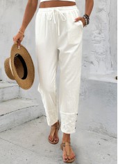 White Straight Leg Drawastring Mid Waisted Pants | thumb picture 