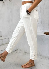 White Straight Leg Drawastring Mid Waisted Pants | thumb picture 