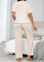 Beige Short Sleeve V Neck Lounge Top and Pants | thumb picture 