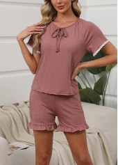 Dark Reddish Purple Short Sleeve Lounge Top and Shorts