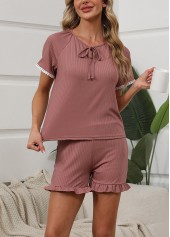 Dark Reddish Purple Short Sleeve Lounge Top and Shorts | thumb picture 