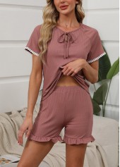 Dark Reddish Purple Short Sleeve Lounge Top and Shorts | thumb picture 