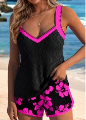Contrast Binding Mid Waisted Floral Print Tankini Set | thumb picture 