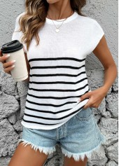 White Striped Short Sleeve Round Neck T Shirt | thumb picture 