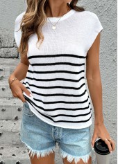 White Striped Short Sleeve Round Neck T Shirt | thumb picture 