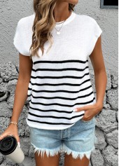 White Striped Short Sleeve Round Neck T Shirt | thumb picture 