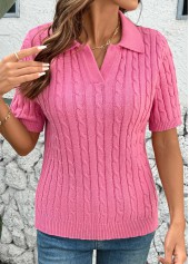 Hot Pink Short Sleeve Turn Down Collar Blouse | thumb picture 