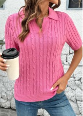 Hot Pink Short Sleeve Turn Down Collar Blouse | thumb picture 