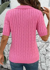 Hot Pink Short Sleeve Turn Down Collar Blouse | thumb picture 