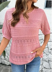 Pink Round Neck Short Sleeve Crochet Ladies Top | thumb picture 