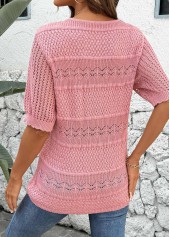 Pink Round Neck Short Sleeve Crochet Ladies Top | thumb picture 