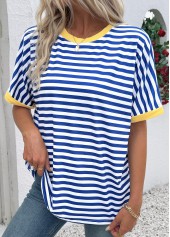 Blue Striped Short Sleeve Round Neck T Shirt | thumb picture 