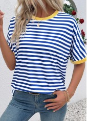 Blue Striped Short Sleeve Round Neck T Shirt | thumb picture 