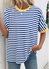 Blue Striped Short Sleeve Round Neck T Shirt | thumb picture 