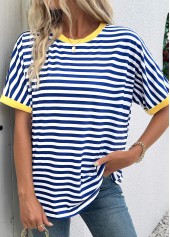 Blue Striped Short Sleeve Round Neck T Shirt | thumb picture 
