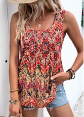 Multi Color Tummy Coverage Tribal Print Sleeveless Tank Top
