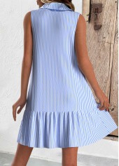 Light Blue Button Striped Short A Line Sleeveless Dress | thumb picture 