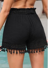 Black Tassel Fringe Patchwork Beach Shorts | thumb picture 