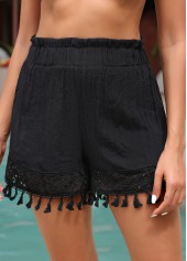 Black Tassel Fringe Patchwork Beach Shorts | thumb picture 
