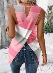 Pink Criss Cross Striped Sleeveless Round Neck Tank Top | thumb picture 