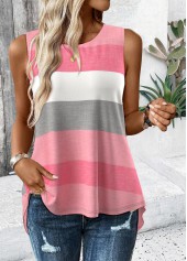 Pink Criss Cross Striped Sleeveless Round Neck Tank Top | thumb picture 
