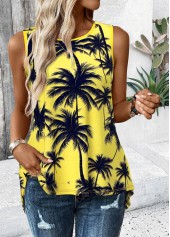 Neon Yellow Tropical Plants Print Sleeveless Tank Top | thumb picture 