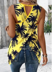 Neon Yellow Tropical Plants Print Sleeveless Tank Top | thumb picture 